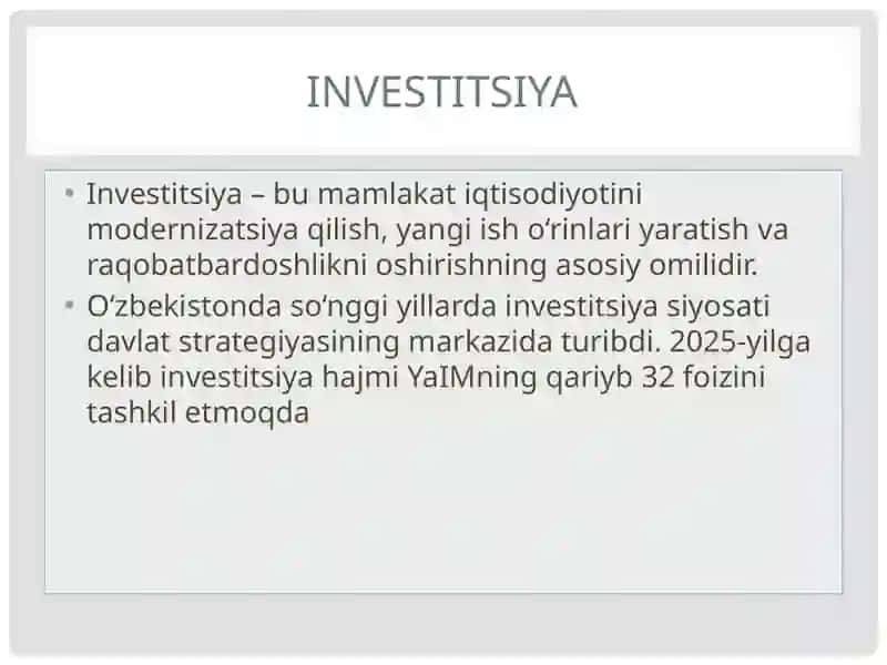 Investitsiya faoliyat va Infiratuzilma 3