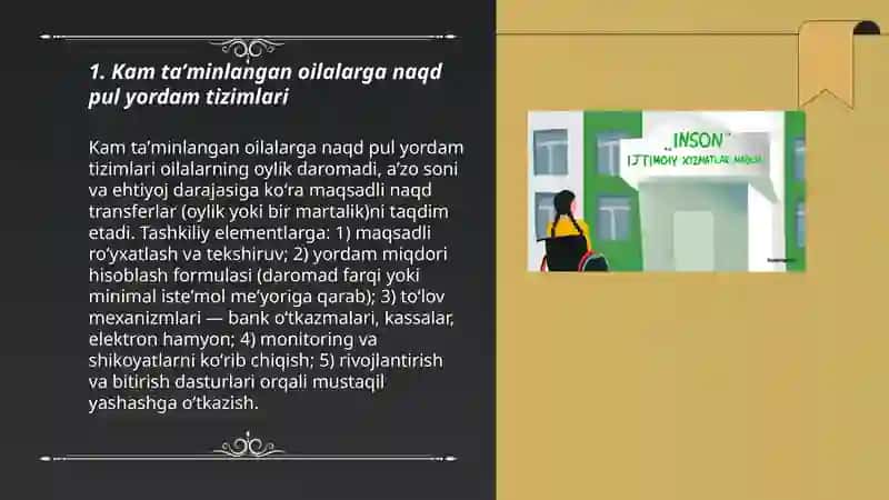 Ijtimoiy himoyaga muxtoj boʻlgan aholining turli qatlamlarga koʻrsatilishi mumkin boʻlgan yordam turlari 3
