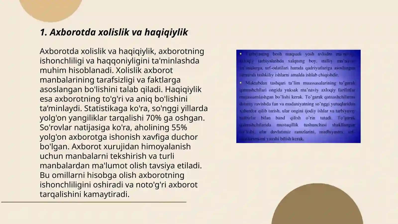 Axloqiy tamoyillar uchun axborotda xolislik va haqiqiylik 3