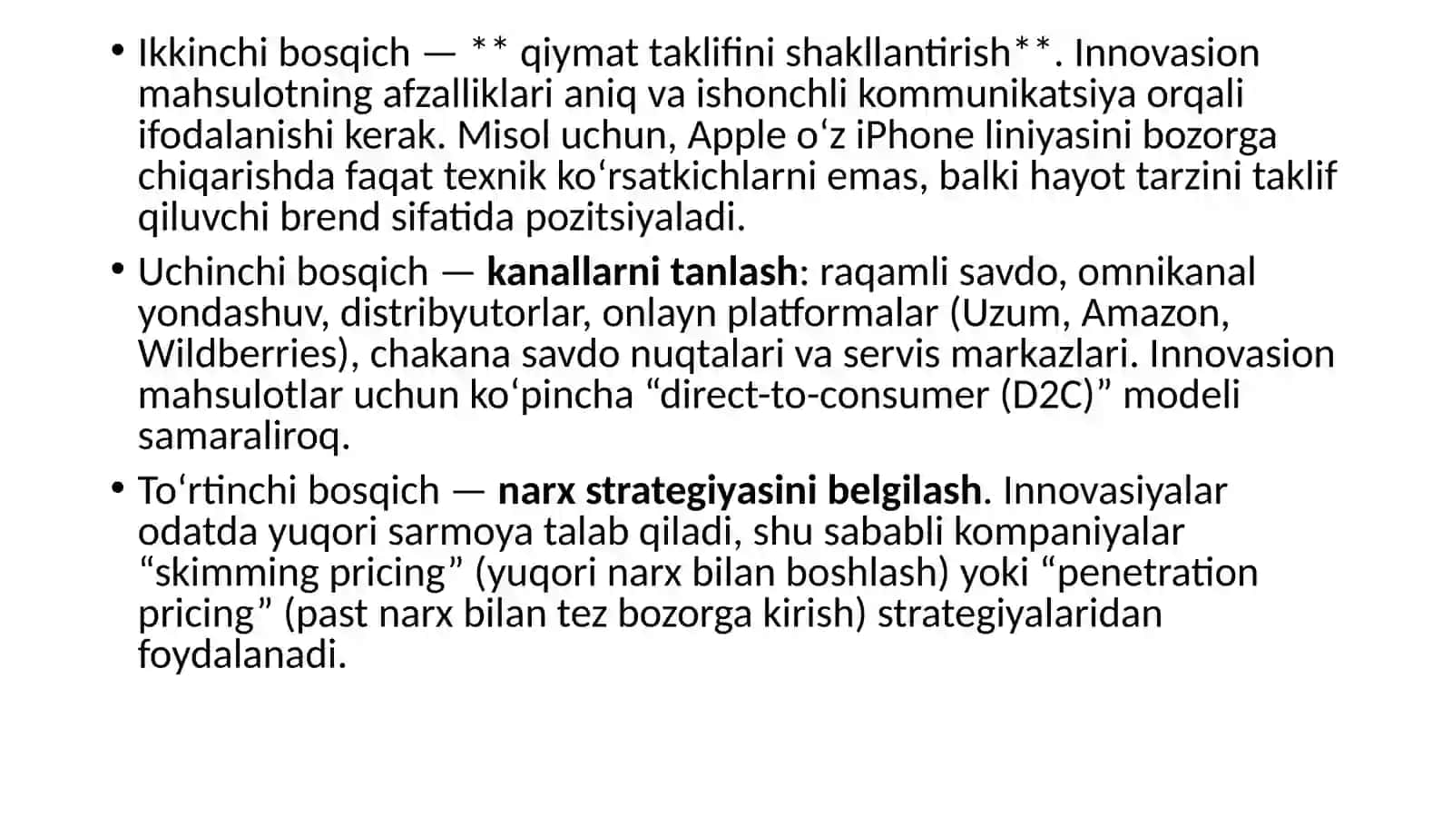 Innovasion mahsulotlarni iste'molchilarga etkazish boʻyicha qaror qabul qilish 3