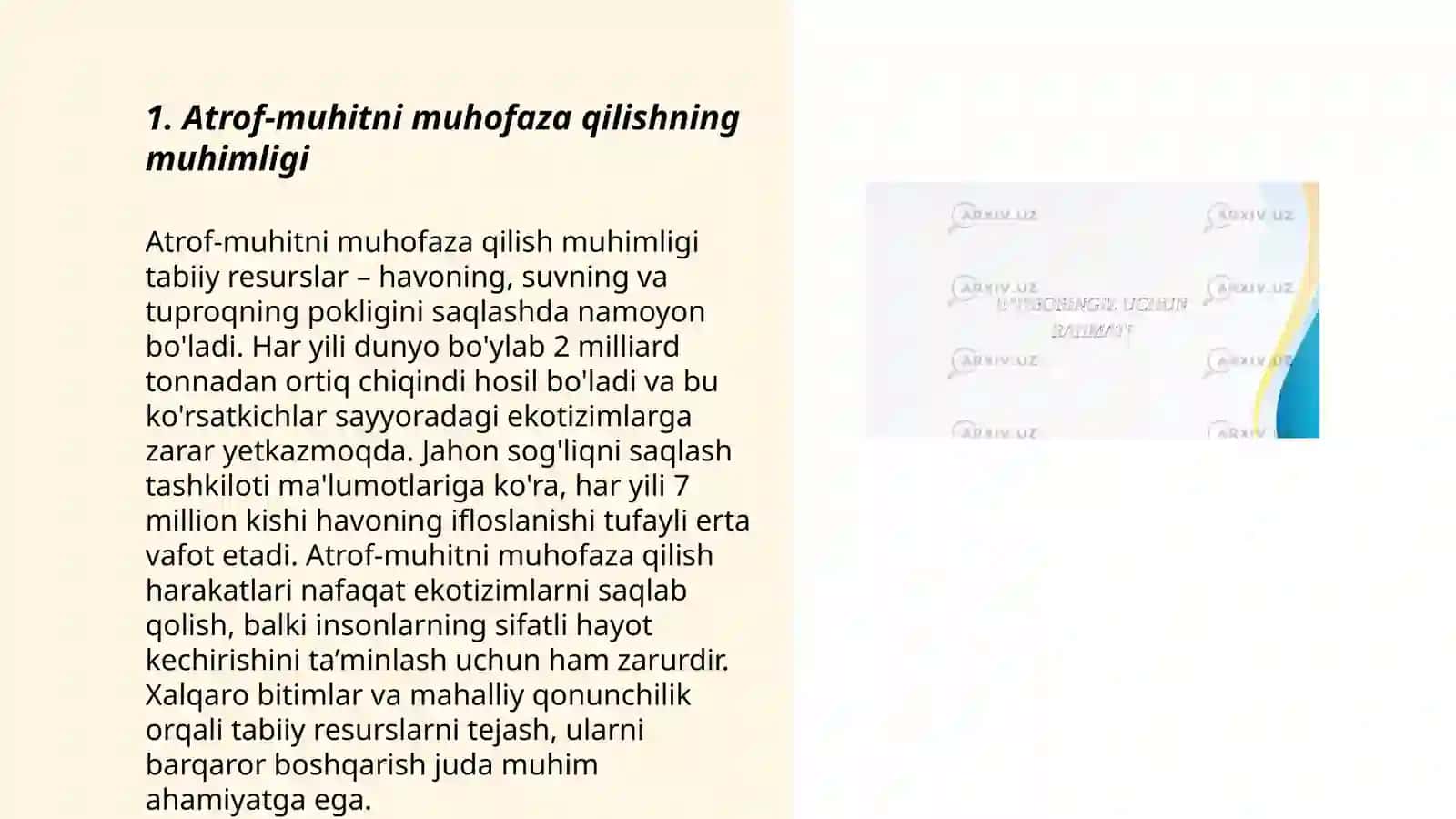 Atrof-muhitni asrash va „yashil“ iqtisodiyot yil 3