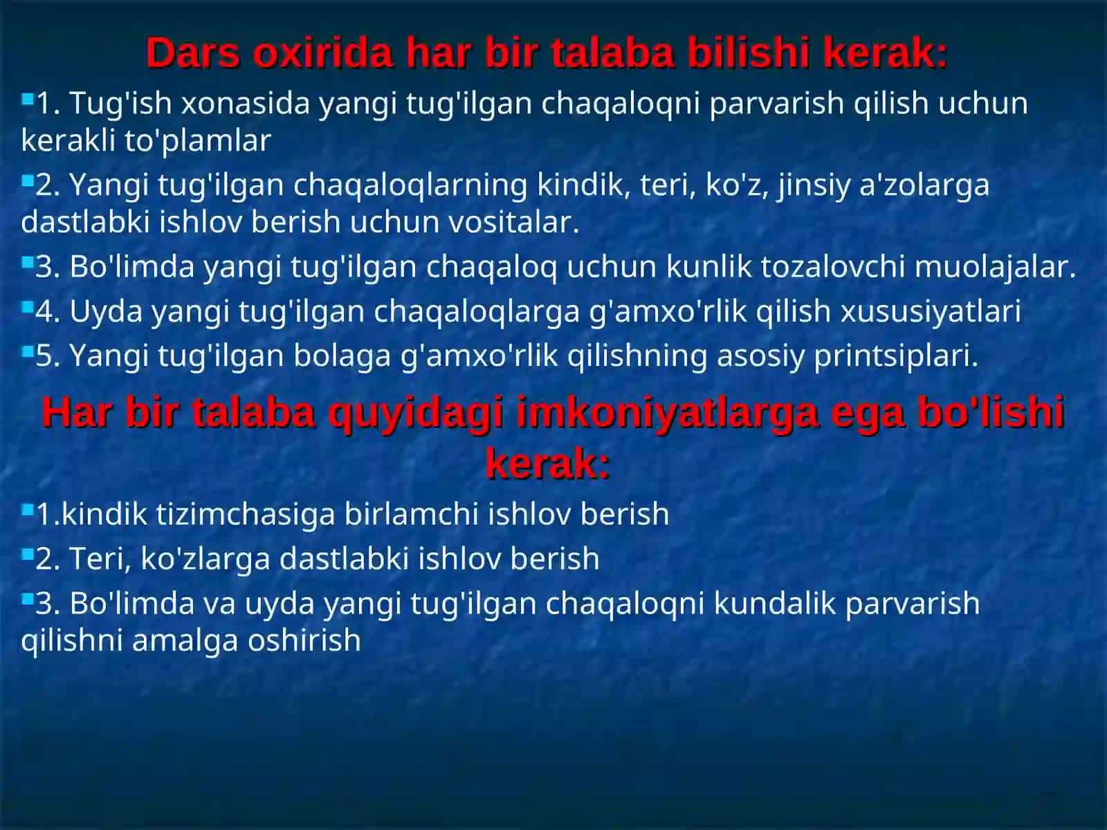 Neonatologiya bilimlari mashg'uloti 3