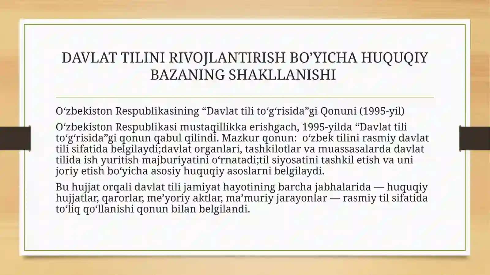 Davlat tilini rivojlantirish yo'lida qabul qilingan qonun hujjatlarining davlat tilida ish yuritishda ahamiyati 3