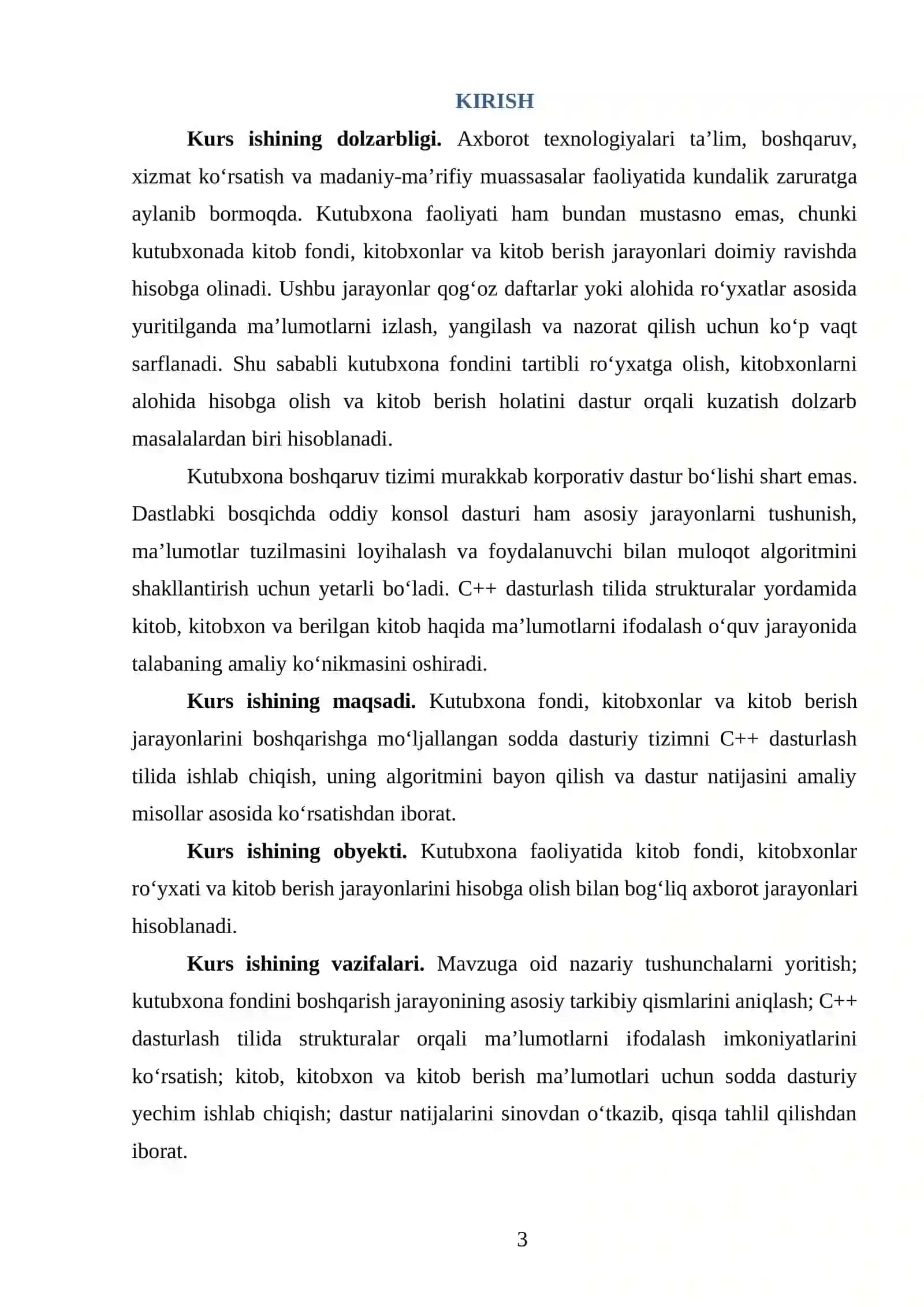 “KUTUBXONA FONDI, KITOBXONLAR VA KITOB BERISH JARAYONLARINI BOSHQARISH TIZIMINI ISHLAB CHIQISH” 3