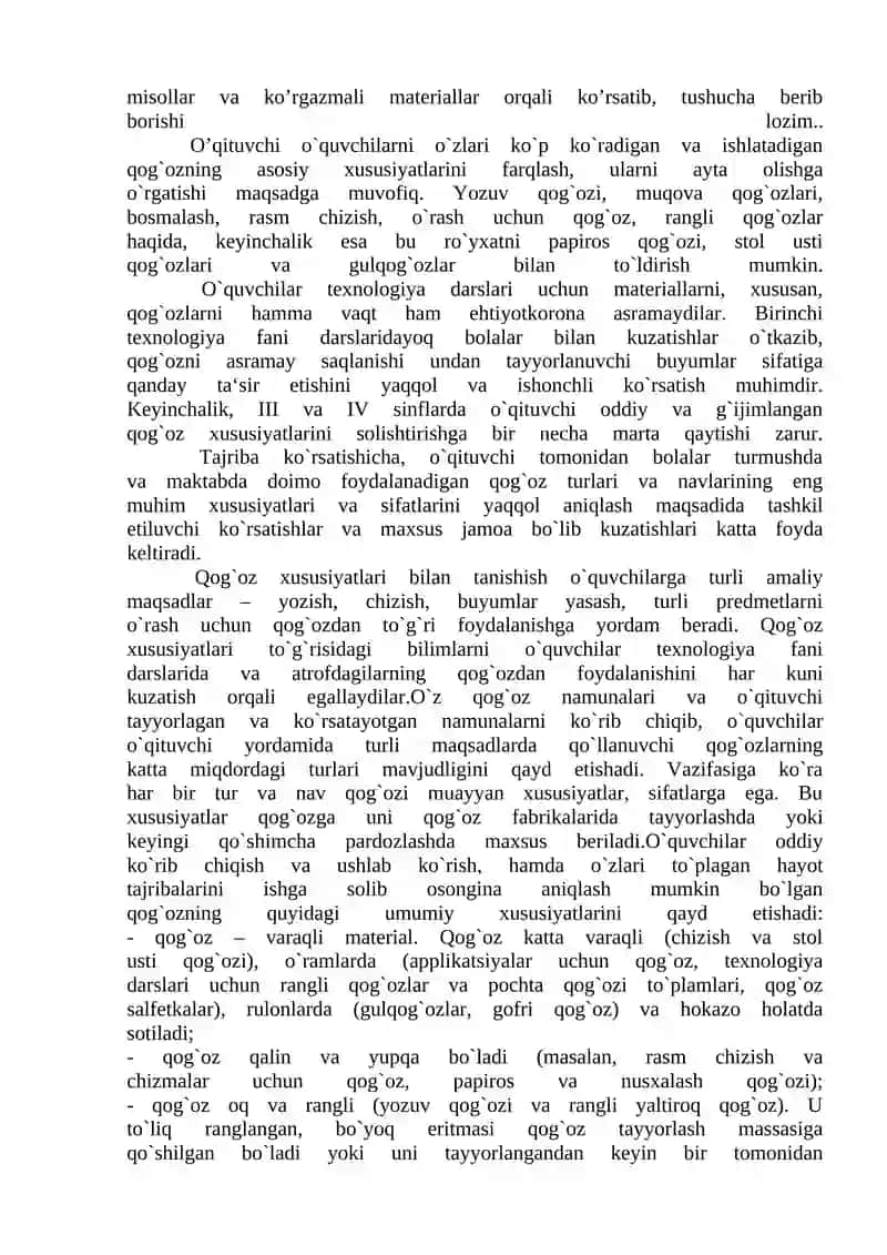 Qog‘oz va karton bilan ishlash darslarining mazmunini tashkil etish metodikasi 3