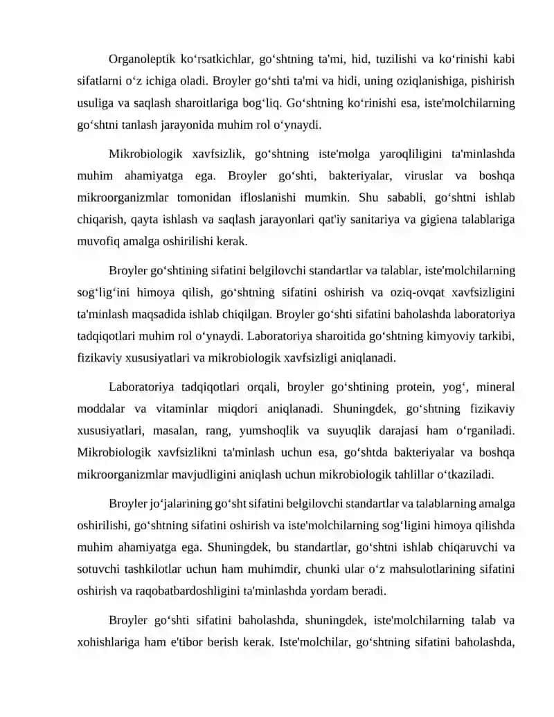 Broyler jo‘jalar  go'shtini tegishli standartlarda laboratoriya sifat ko'rsatkichlarini aniqlash 3