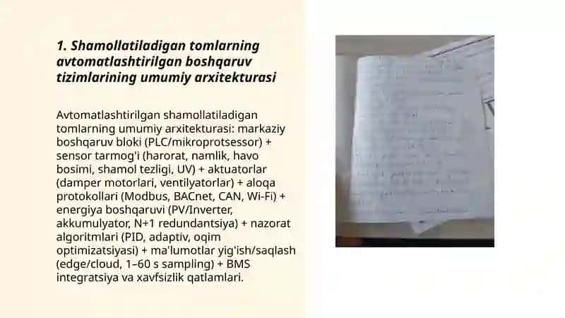 Energiya tejamkor birlashtirilgan shamollatiladigan tomlarning avtomatlashtirilgan tizimlari 3