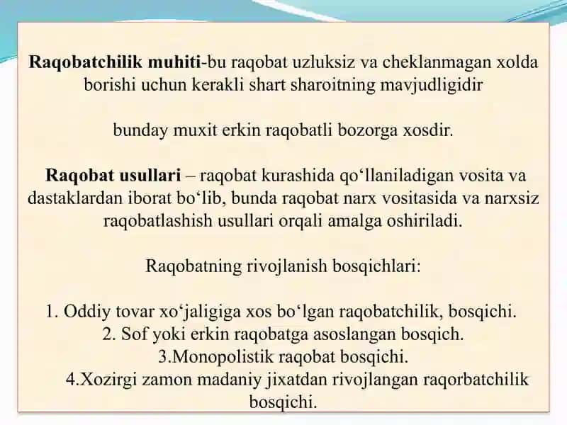 Raqobatchilik muhitini tuzish usullari 3