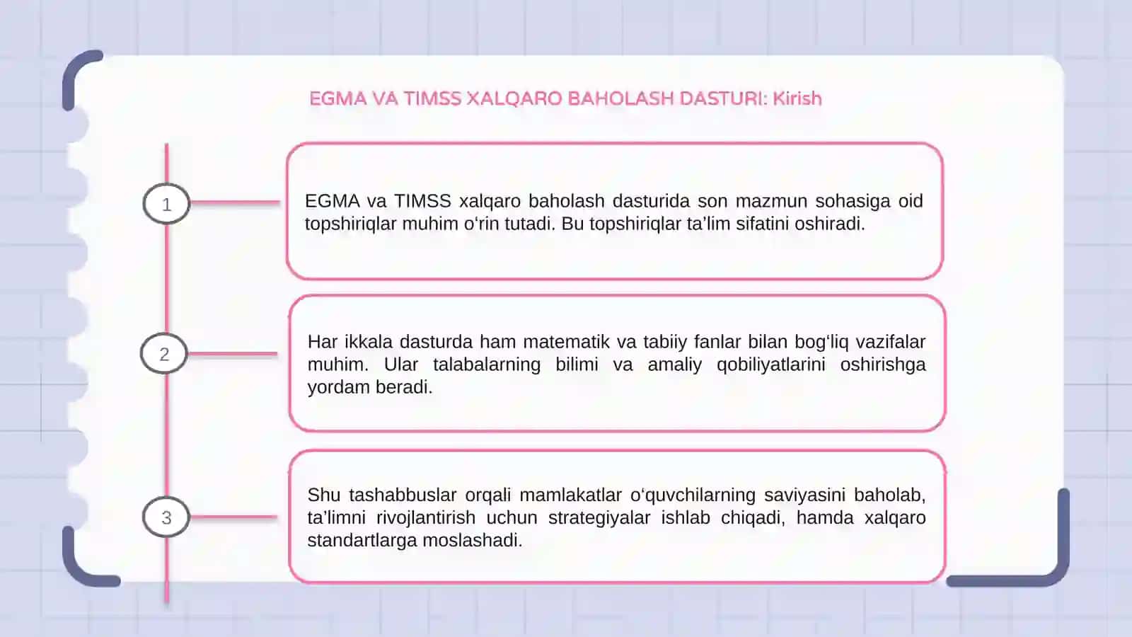 EGMA VA TIMSS XALQARO BAHOLASH DASTURIDA SON MAZMUN SOHASIGA OID TOPSHIRIQLAR 3