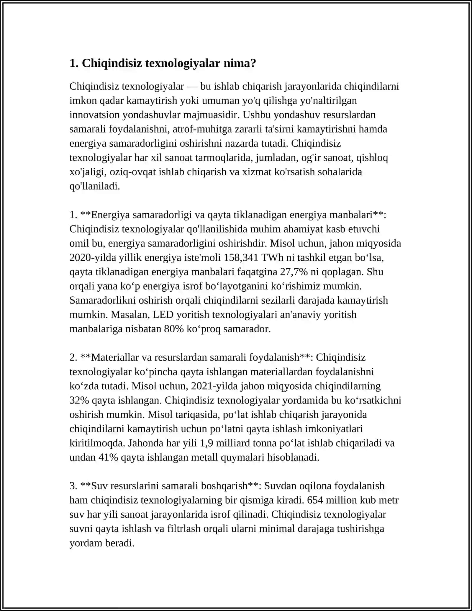 CHIQINDISIZ VA KAM CHIQINDILI TEXNOLOGIYALAR ZAMON TALABI 3