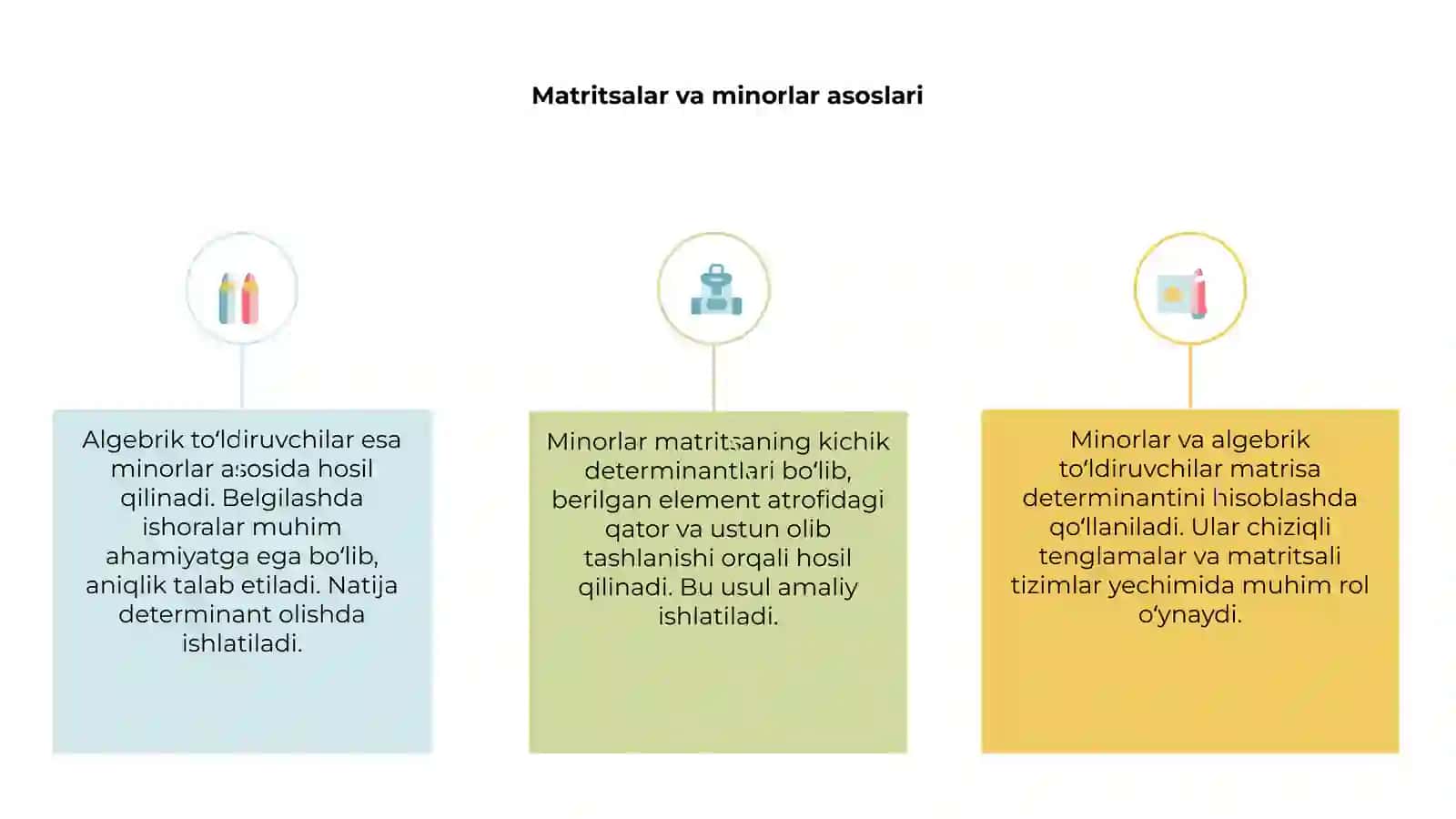 Matritsalar va minorlar asoslari 3