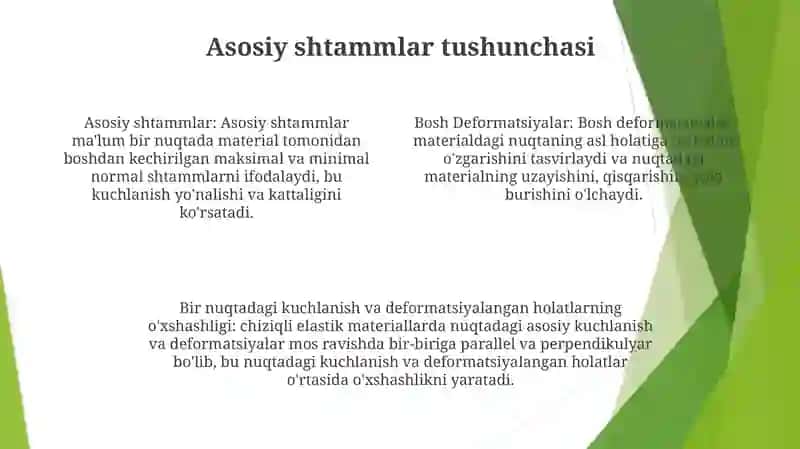 Bosh Deformatsiyalar, Nuqtadagi Kuchlanganlik Va Deformatsiyalangan Holatlarning OʼXshashligi 3