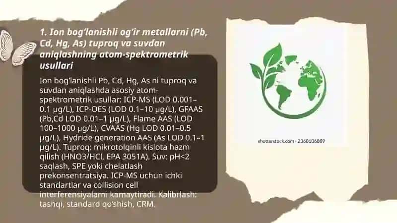 Tuproq va suvdagi ion bog‘lanishli ifloslantiruvchi moddalarni aniqlash va ekologik xavfsiz tozalash usullari 3