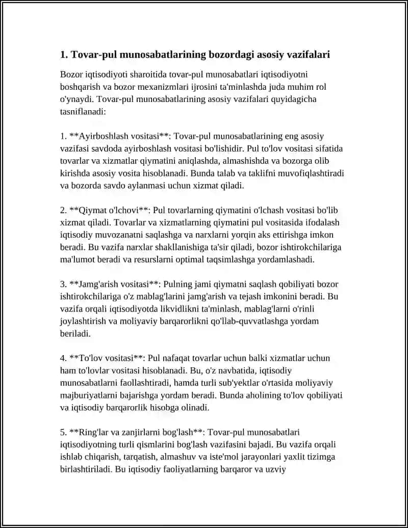TOVAR-PUL MUNOSABATLARINING BOZOR IQTISODIYOTIDAGI ROLI 3