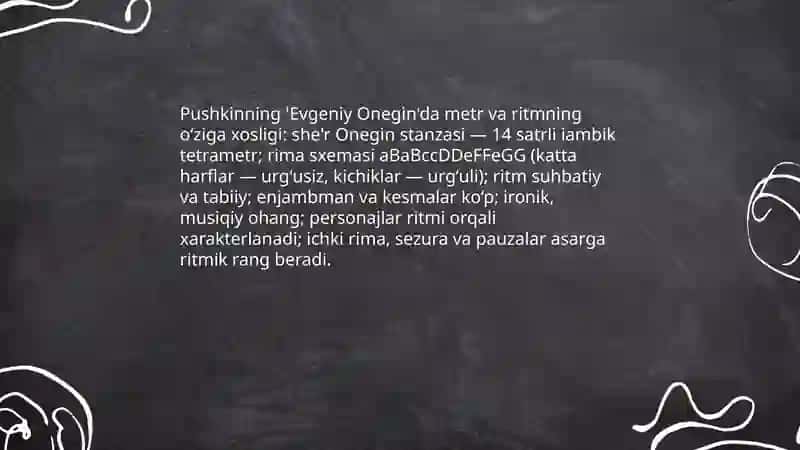 Pushkinning "Evgeniy Onegin" she'riy romanini ritm va metrini oʻrganish 3