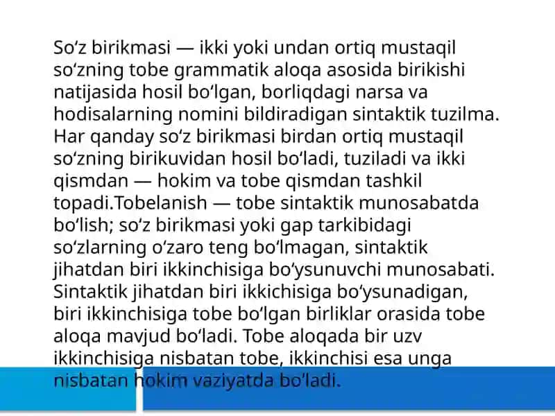 So'z birikmasining tuzilishi va grammatik ma'nolari. Birikma tarkibidagi so'zlarning aloqa turlari 3