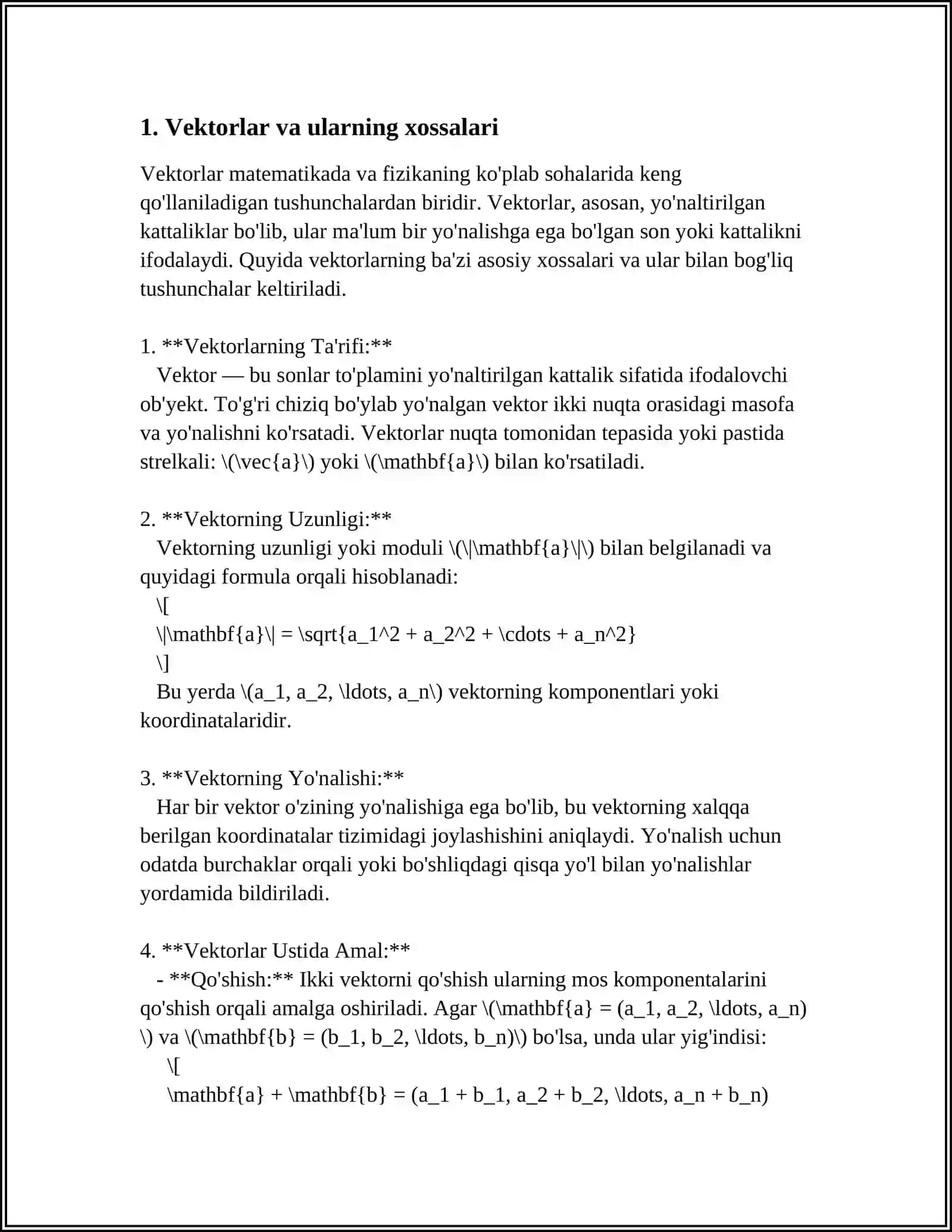 VEKTORLARNING SKALYAR,VEKTOR VA ARALASH KOʻPAYTMALARI, XOSSASI 3