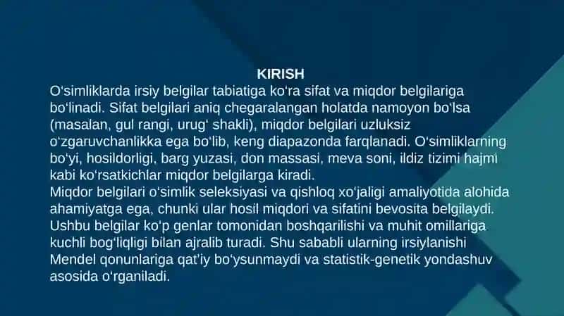 O’simliklarda miqdor belgilari va ularning irsiylanish hada o’zgaruvchanlik tahlili 3