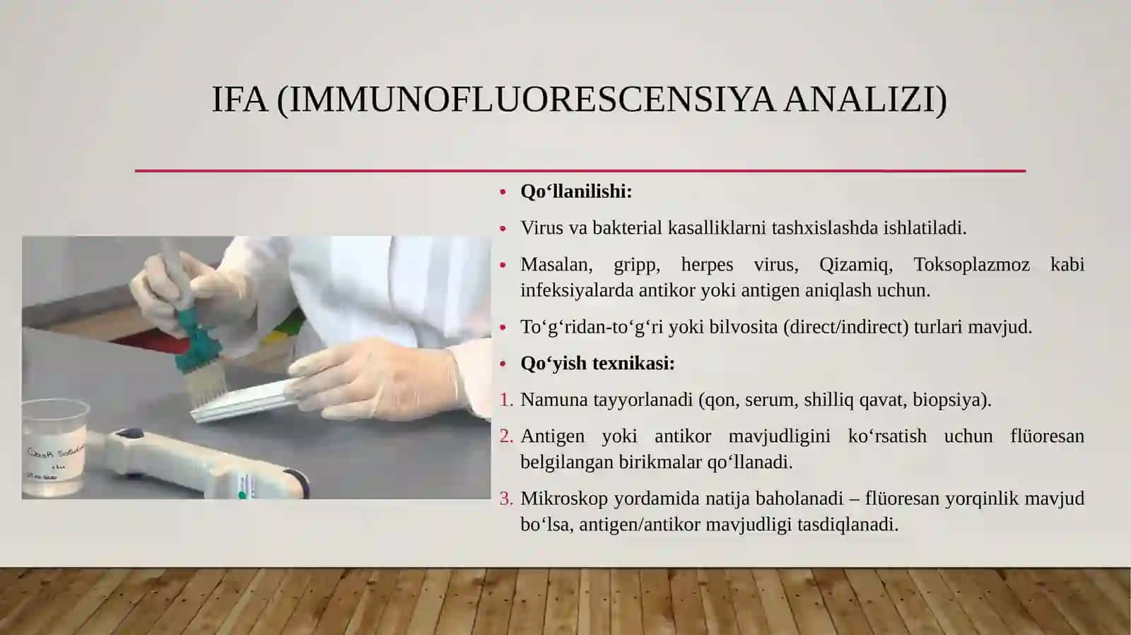 IFA, immunoblot, PZR, radioimmun reaksiyalarning yuqumli kasalliklar tashhisida qo'llanilishi, qo'yish tehnikasi 3