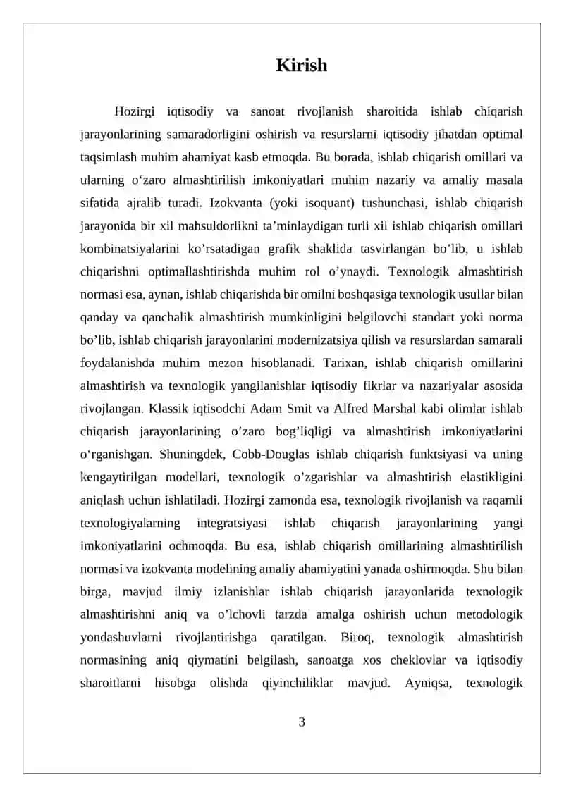 IZOKVANTA VA ISHLAB CHIQARISH OMILLARINI CHEKLI TEXNOLOGIK ALMASHTIRISH NORMASI 3