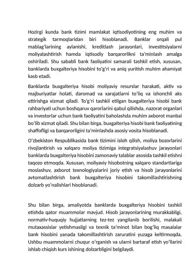 Banklarda buxgalteriya hisobini tashkil qilinishi va uni takomillashtirish. 3