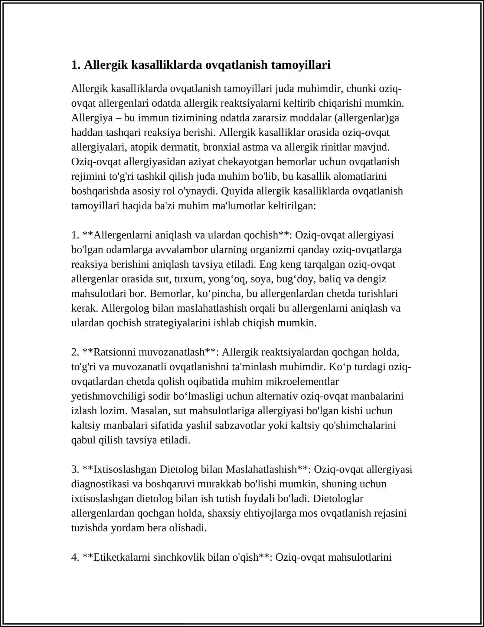 ALLERGIK KASALLIKLARDA DAVOLOVCHI PARHEZ STOL 3