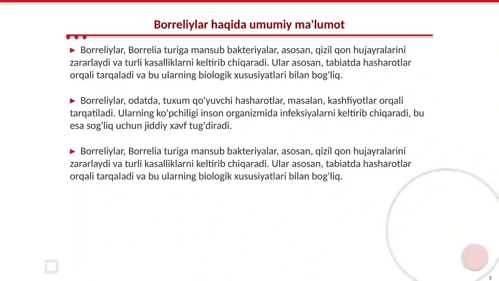 Borreliylar(qaytalama tif qo'zg'atuvchilari,laym kasalligi qo'zg'atuvchilari 3