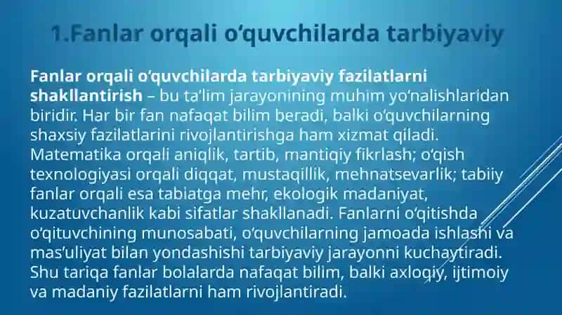 Fanlar orqali o'quvchilarda tarbiyaviy fazilatlarni shakllantirish 3