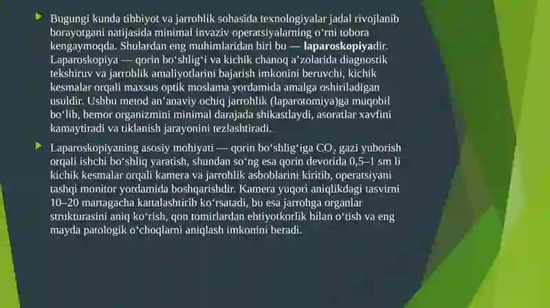 Laparoskopiyaning jarrohlikda qo'llanilishi. 3