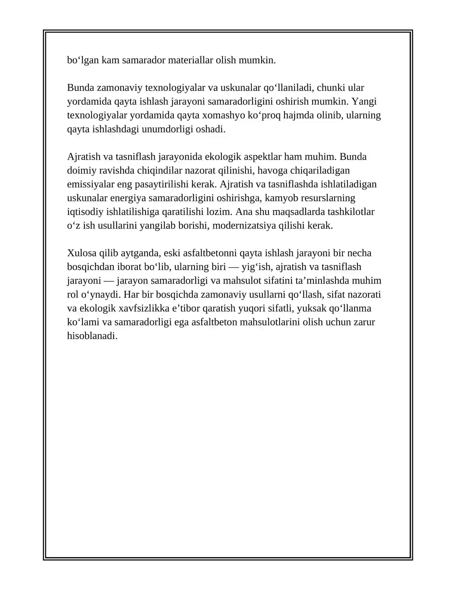 ESKI ASFALTBETONNI ASFALTBETON ZAVODIDA QAYTA ISHLASH (REGENERATSIYA) 3