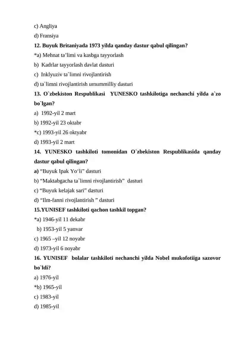 Komparativistik pеdаgogikа fanidan Pedagogika va psixologiya yo‘nalishi talabalari uchun test 3