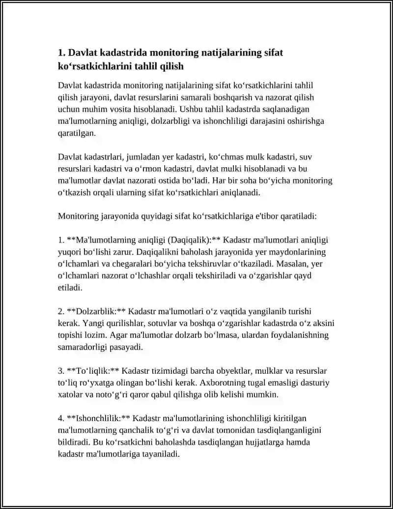 DAVLAT KADASTRLARIDA O‘TKAZILGAN MONITORING NATIJALARINI TAHLIL QILISH 3