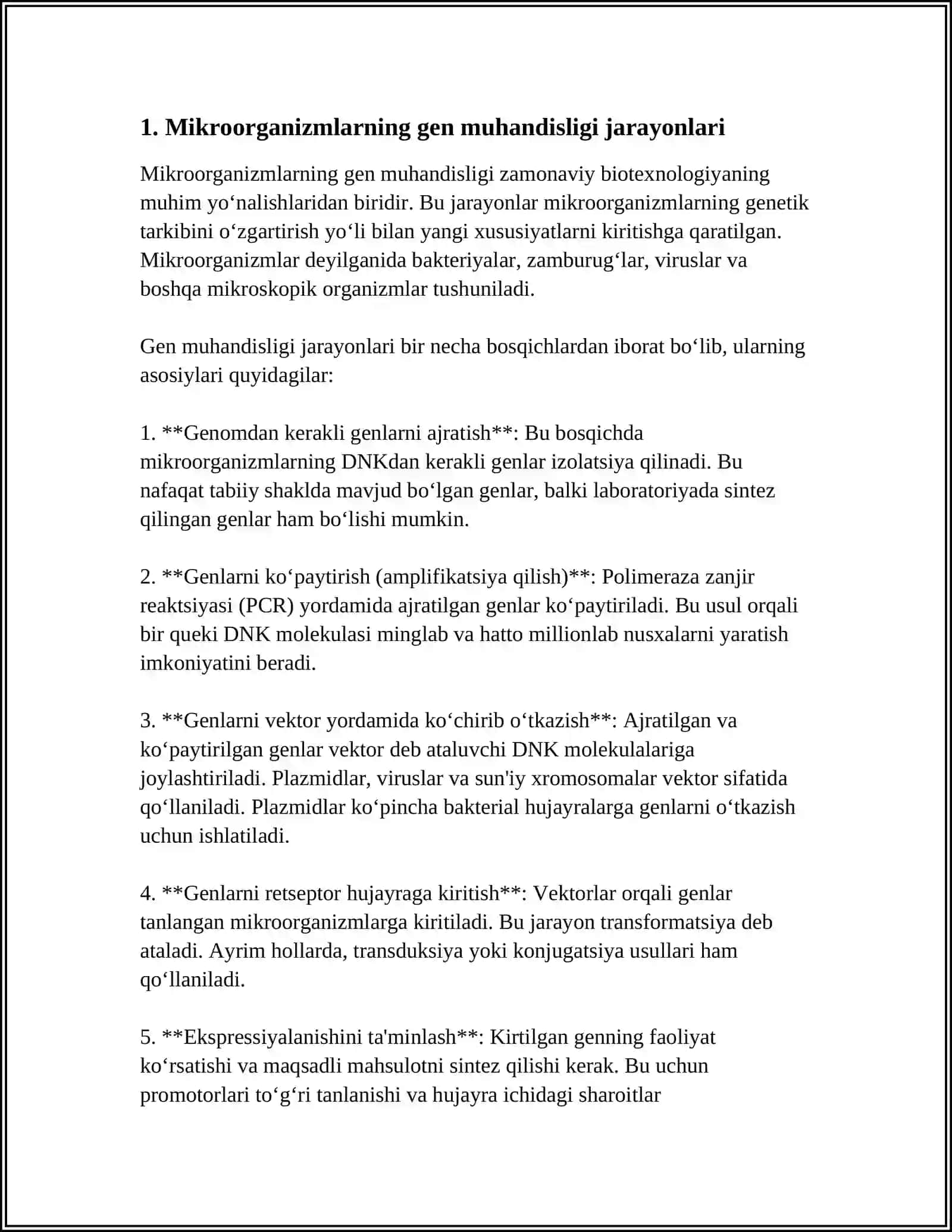 MIKROORGANIZMLARNI GEN MUHANDISLIGIDA QÕLLANILISHI VA USHBU YÕNALISHDA ERISHILGAN YUTUQLARNI TAXLIL QILISH 3
