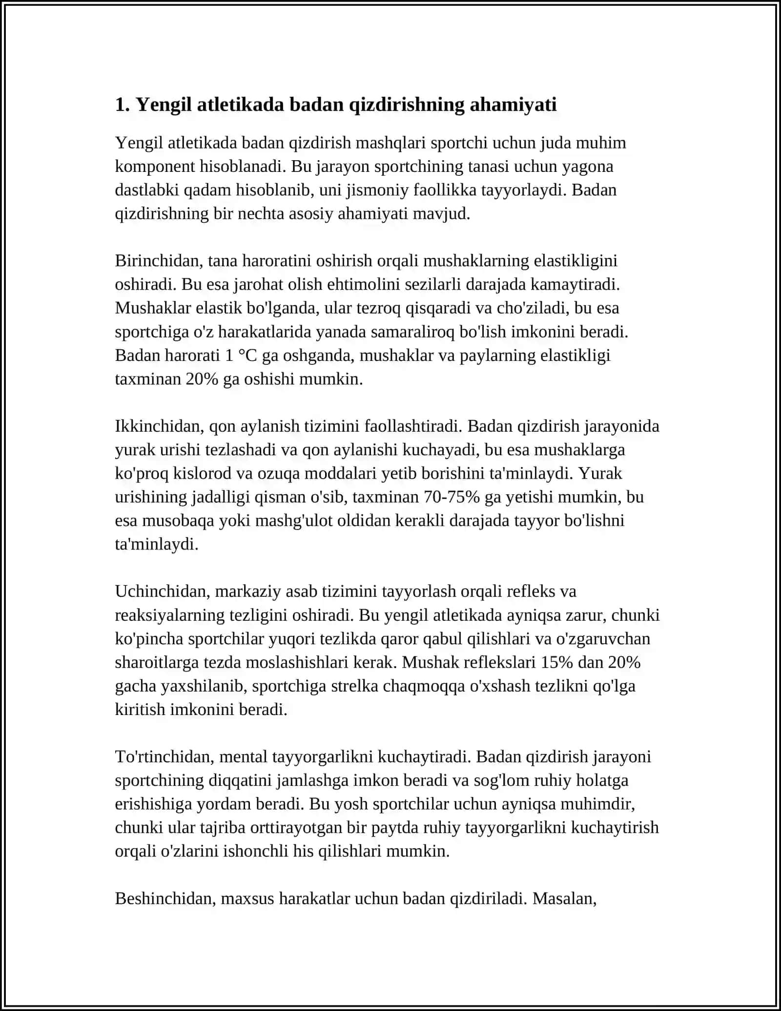 TANLANGAN SPORT TURI BO'YICHA BADAN QIZDIRISH MASHQLARINI TUZISH (YENGIL ATLETIKA) 3