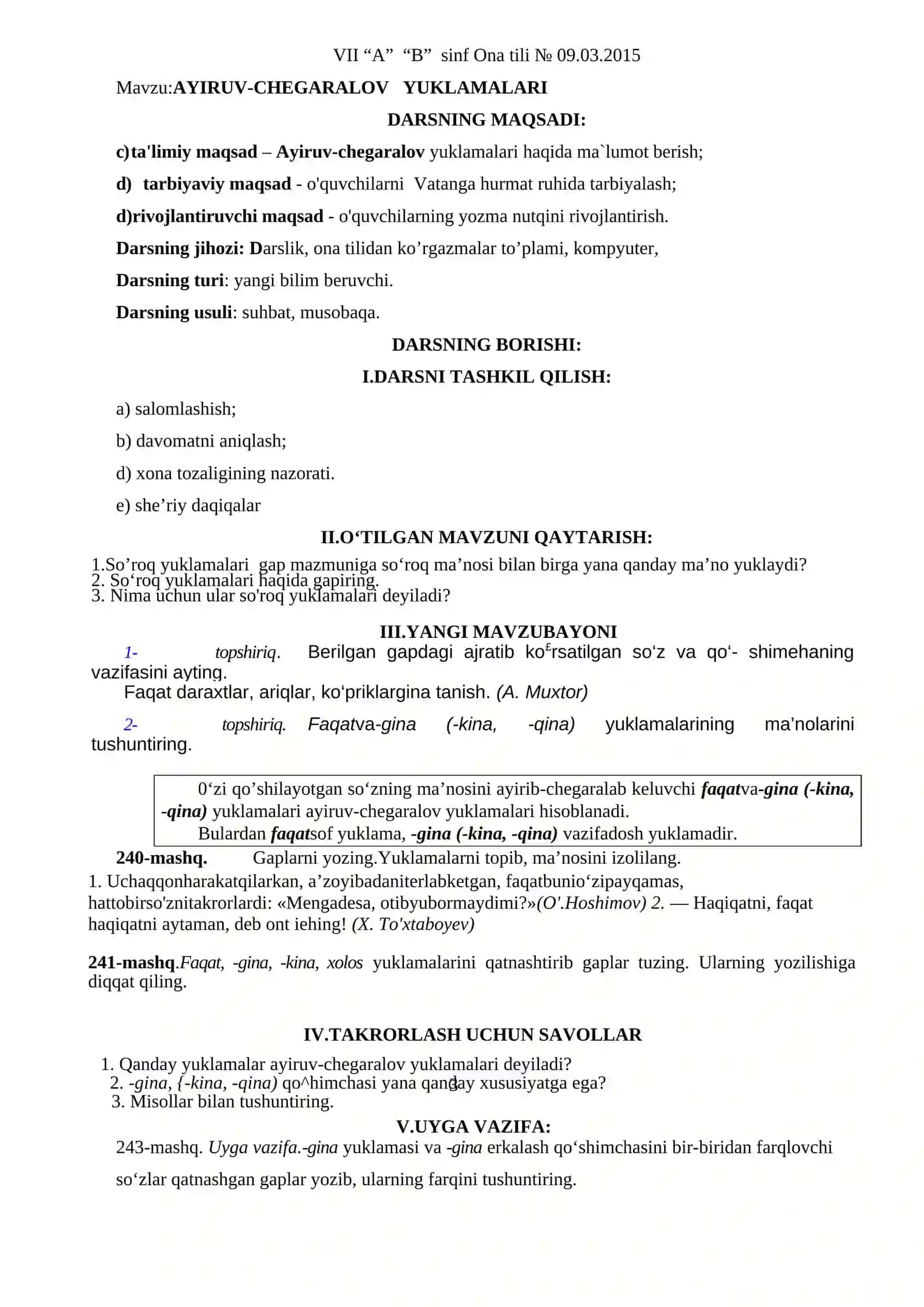 7-Sinf Ona Tili va Adabiyot Fanidan Kompetensiyaviy Yillik Dars Ishlanmalar To‘plami 3