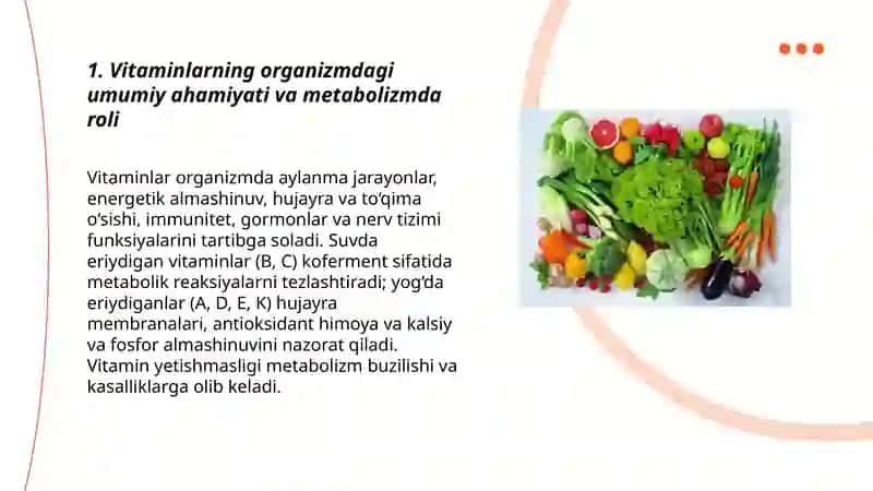 Vitaminlarning organizmdagi ahamiyati giper va gipo avitaminozlar 3