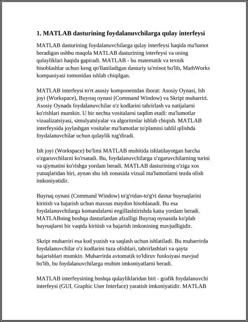 MATLAB PAKETINING AFZALLIKLARI VA KAMCHILIKLARI 3