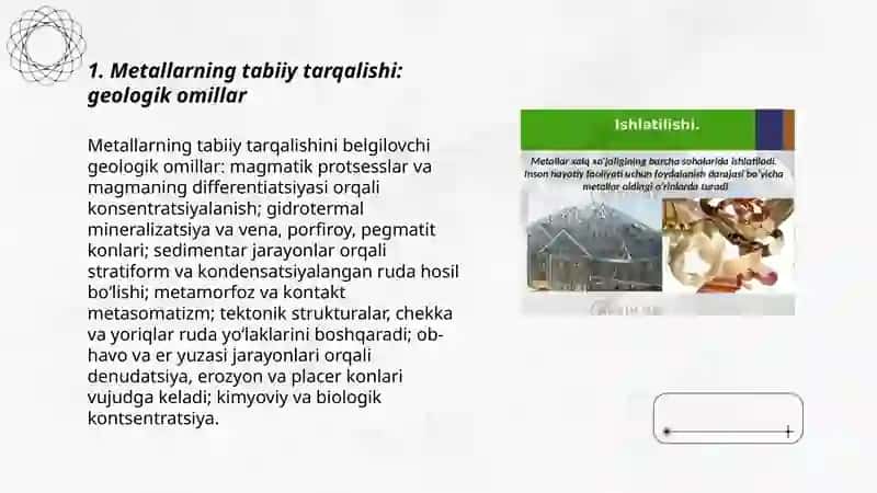 Metallarning tabiatda tarqalshi olinishi va ishlatlishi 3