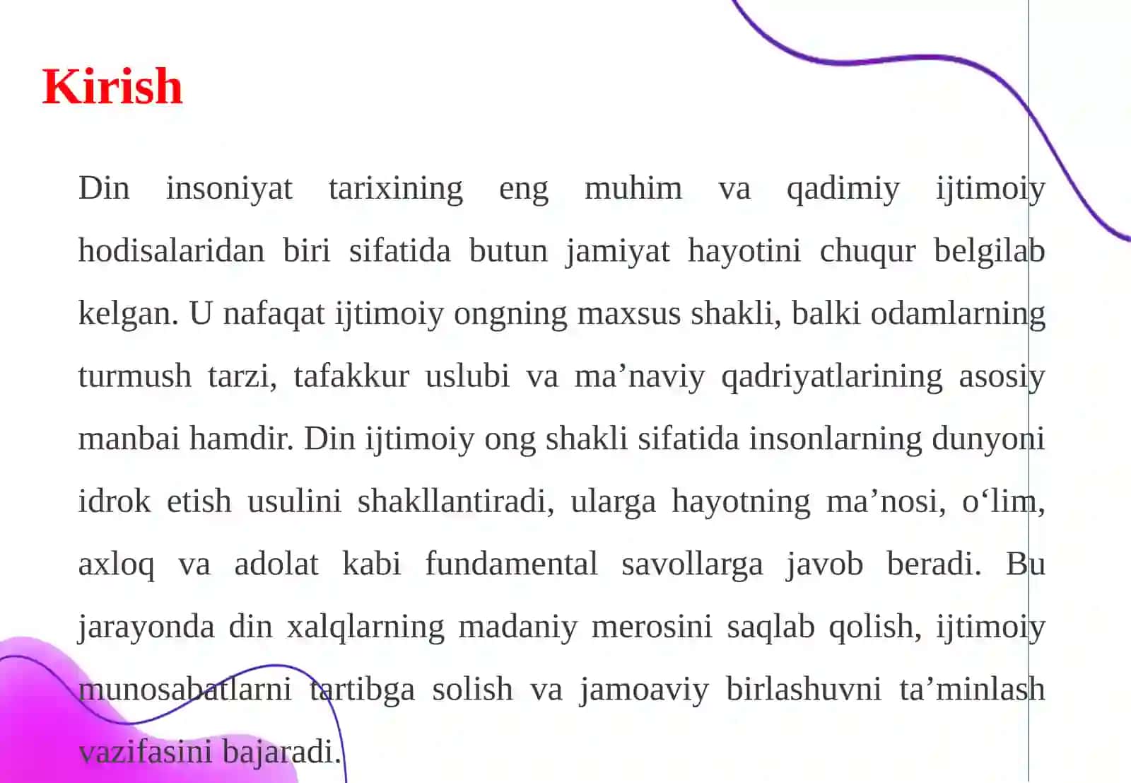Din ijtimoiy ong shakli,turmush tarzi,tafakkur uslubi va ma’naviy qadriyat sifatida 3