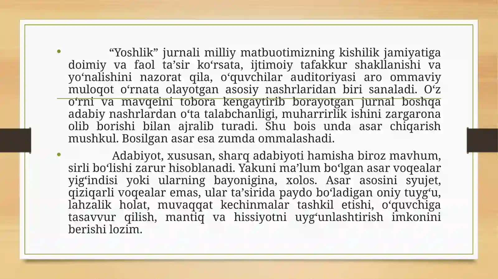 "Yoshlik" jurnalidagi yangi asarlarga munosabat bildirish 3