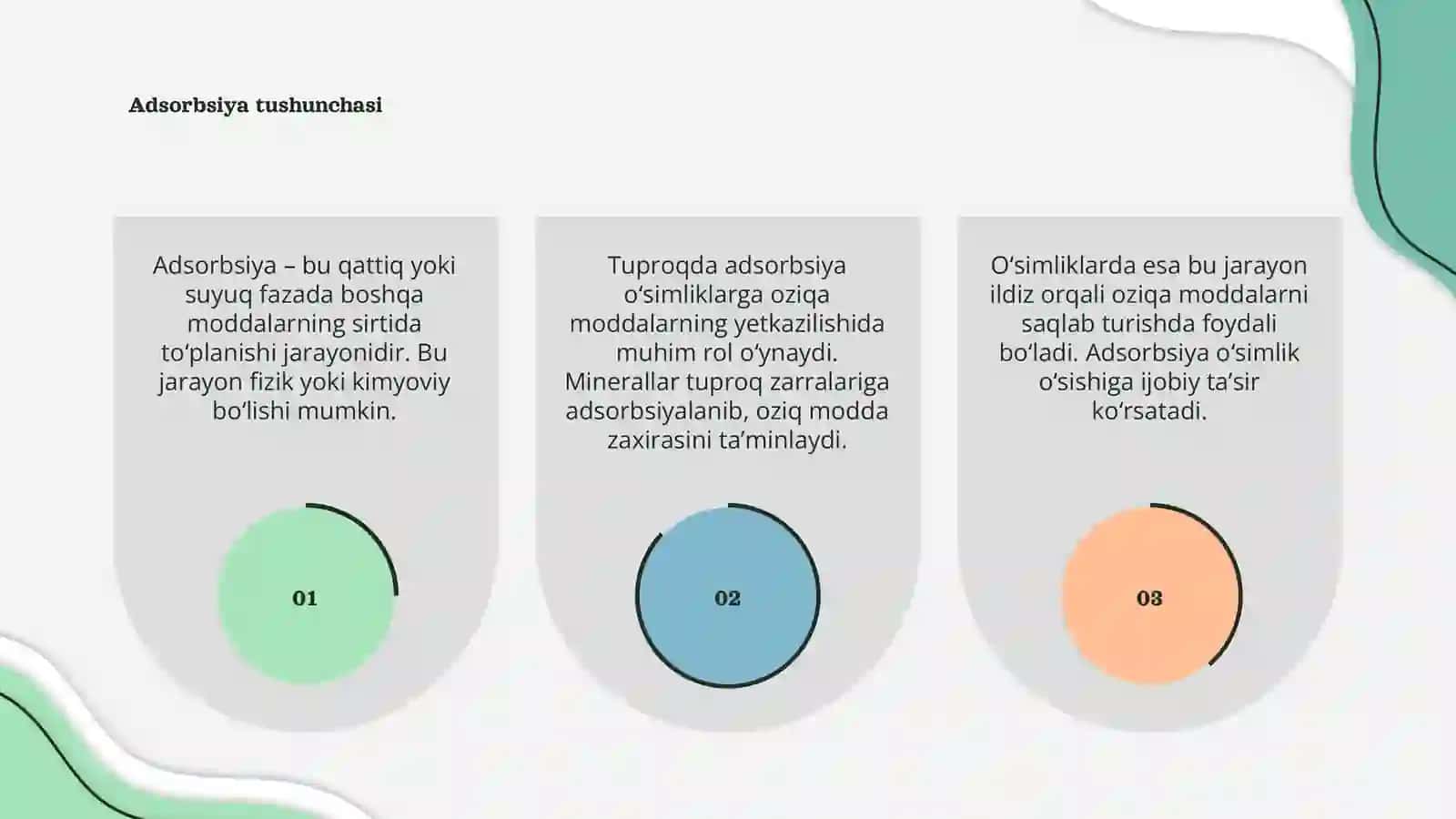 Adsorbsiya va adsorbsiya jarayonini tuproqda va oʻsimlikdagi ahamiyati 3