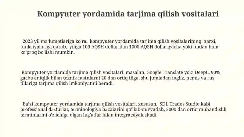 Mashinasozlikka oid matnlar tarjimasi 3