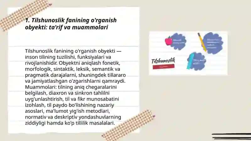 Tilshunoslik fanining o'rganish obyekti. Tilning paydo bo'lishi 3