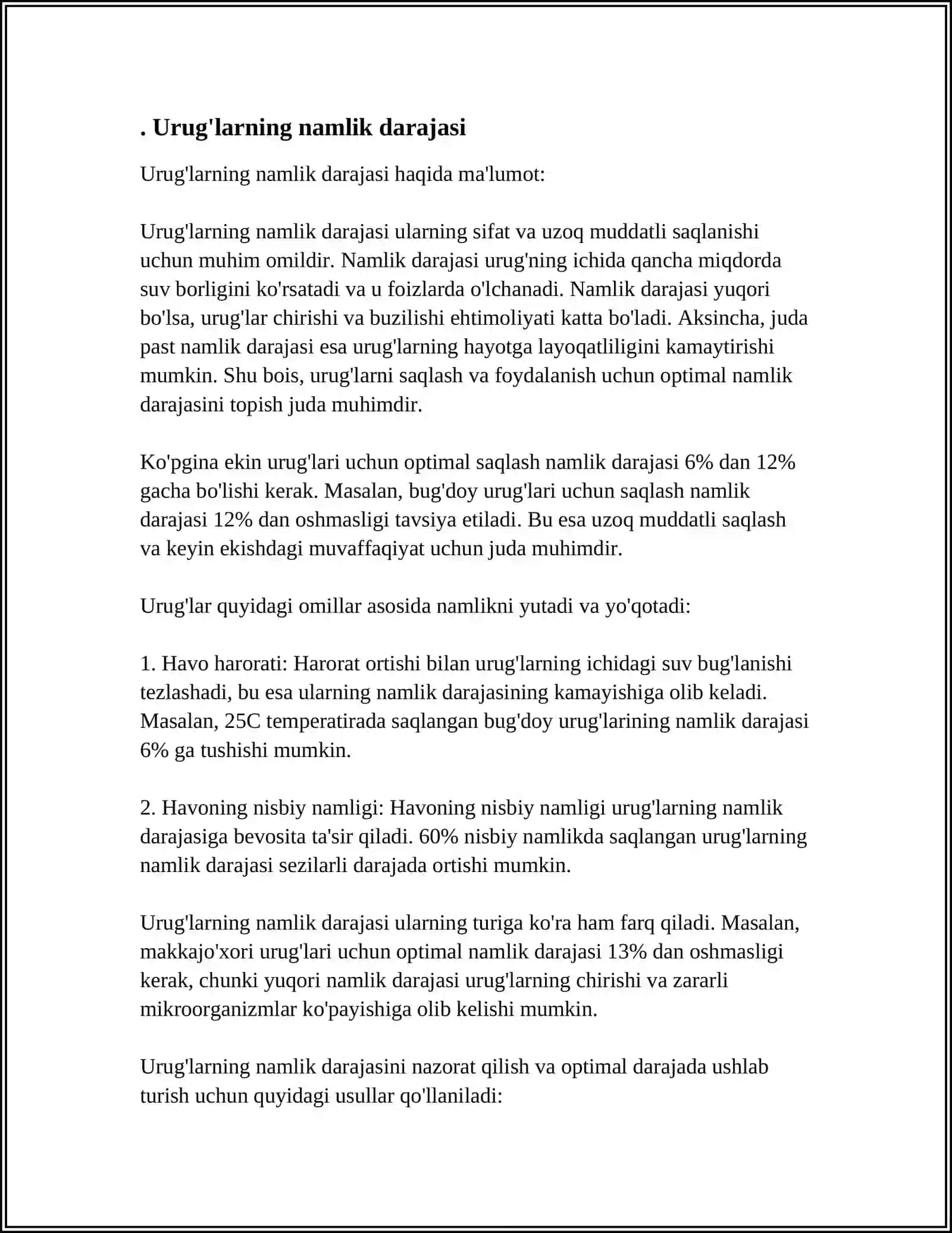 Urug'larning Namlik Darajasi 3