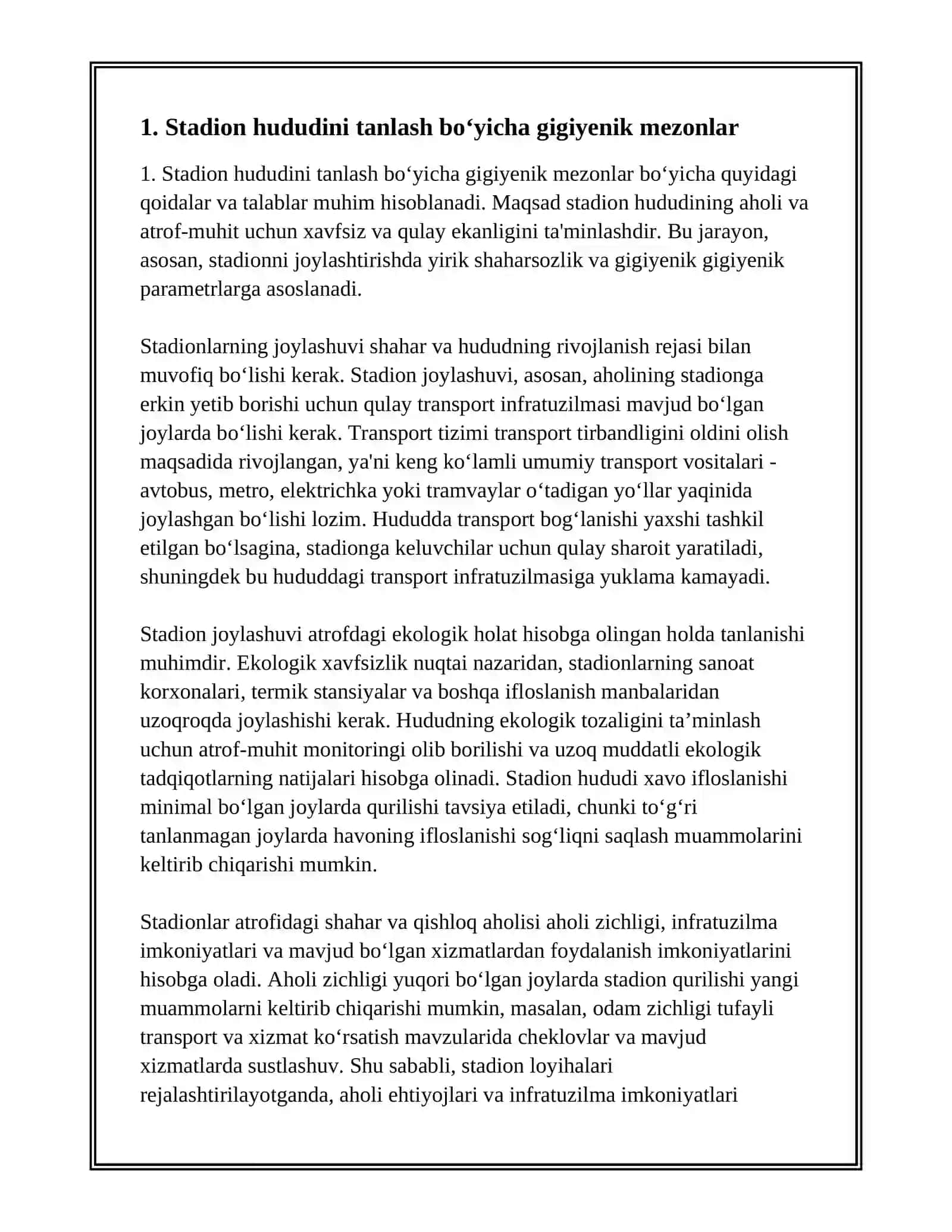 STADIONLARNI JOYLASHTIRISHGA QO‘YILADIGAN GIGIYENIK TALABLAR 3