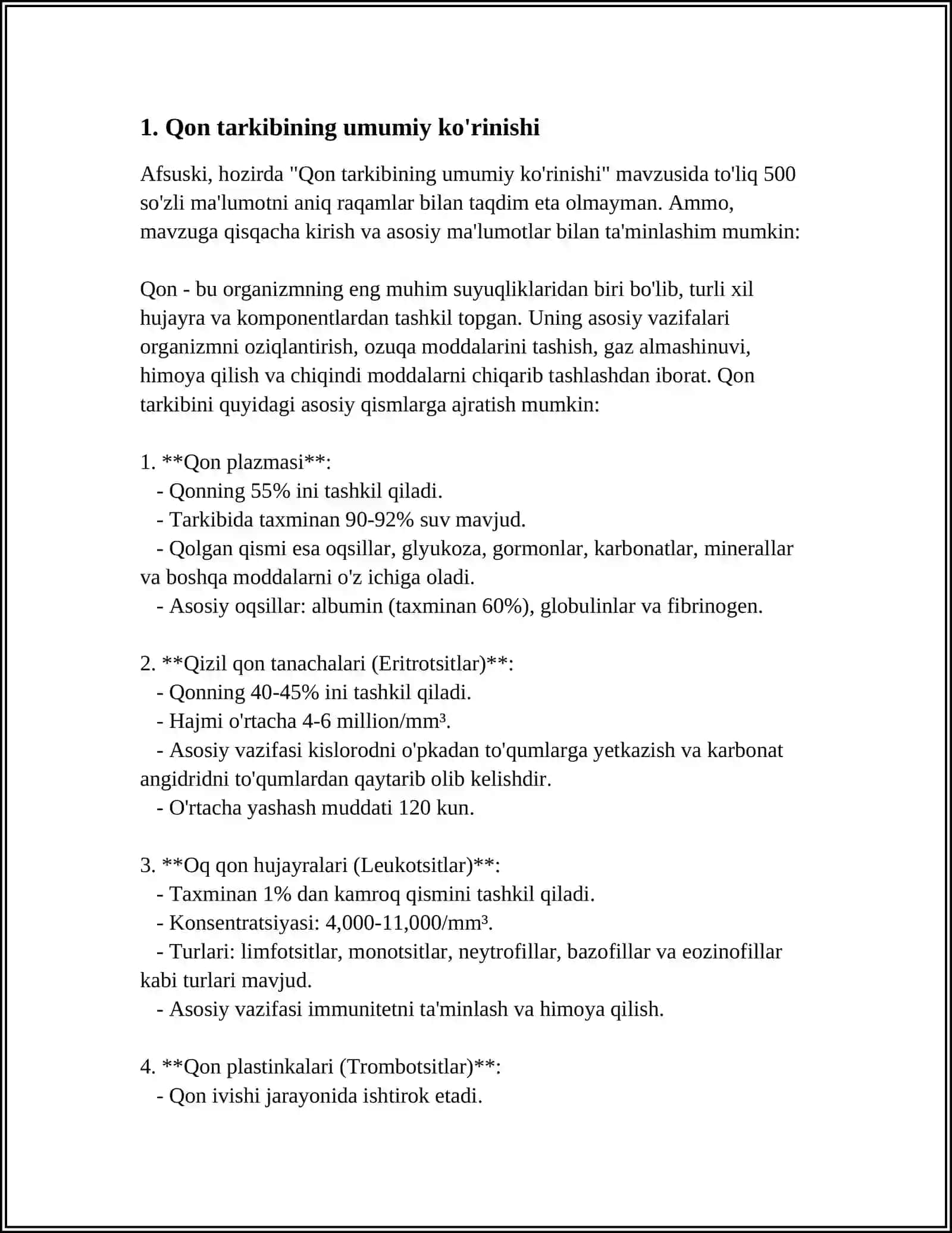 QON TARKIBI:PLAZMA VA SHAKLLI ELEMENTLARI: ERITROTSITLARNING TUZILISHI VA VAZIFALARI 3