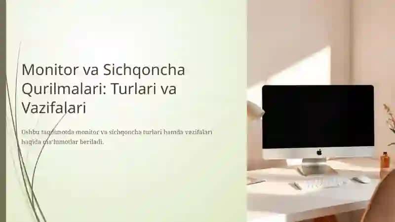 Monitor va sichqoncha qurilamalarining turlari va vazifalari. Tibbiy ta'limda va tibbiyotda kompyuterning qo'shimcha qurilmalarining qo'llanilishi va tabbiq etilishi. 3