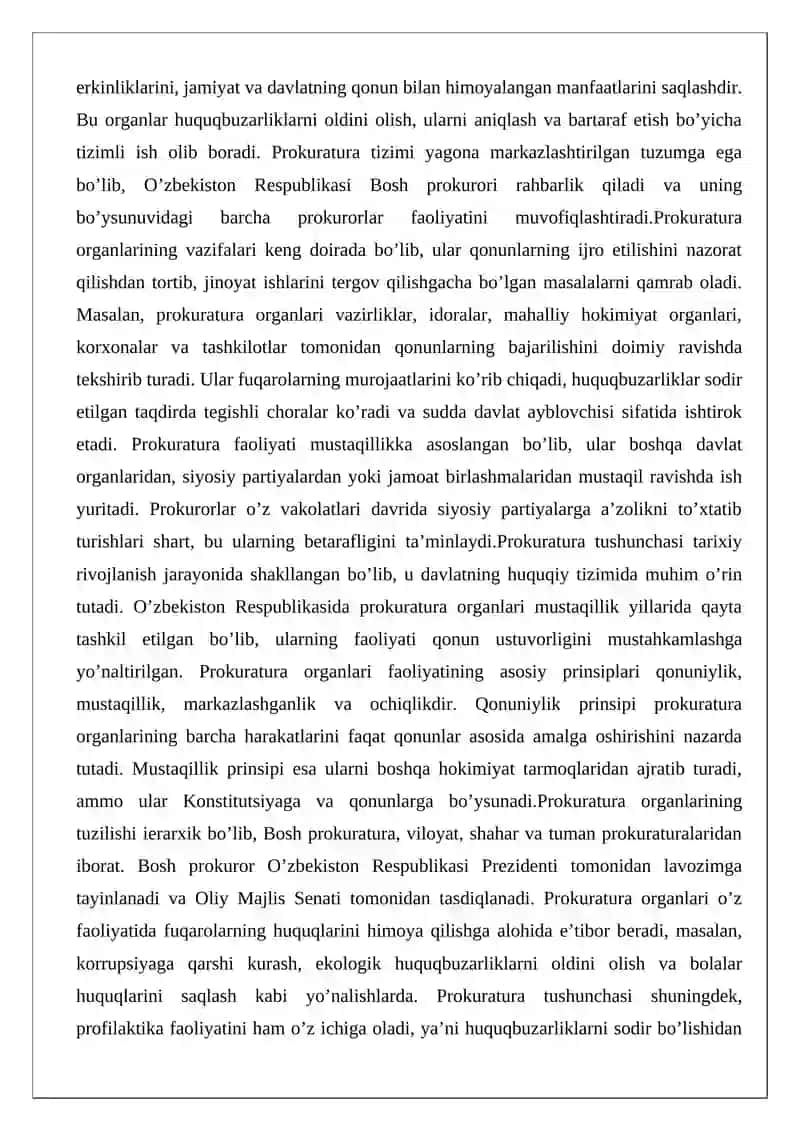 Prokuratura organlari tizimi va vazifalari, ish faoliyatining asosiy prinsiplari 3