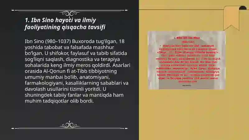 Ibn Sino hayoti tibbiyit rivojlanishiga qo'shgab xissasi 3