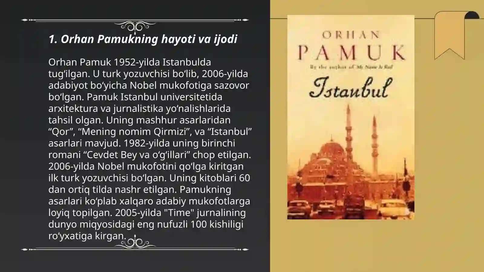 Orhan Pamukning hayoti va ijodi 3